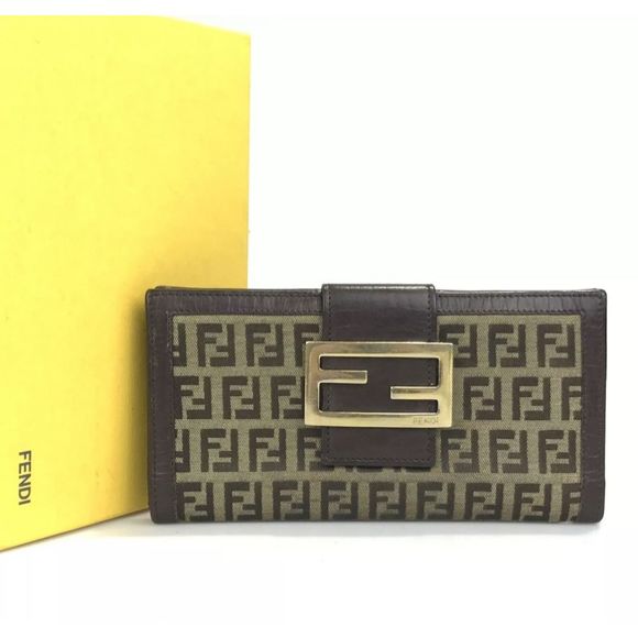 FENDI WALLET BI FOLD ZUCCA PATTERN CANVAS 2289 8M0032 TN9 099 Authentic - Picture 1 of 12